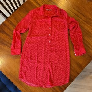 Gap Red Chevron Half Button-Up Shirt Dress Meduim